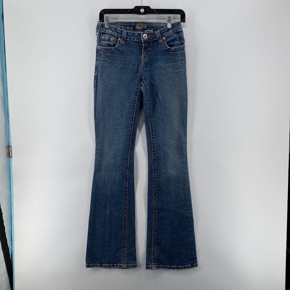 Warehouse One Jeans Women's Size 26 Mid Rise Flare Leg Blue Denim 5 Pocket - Picture 1 of 14